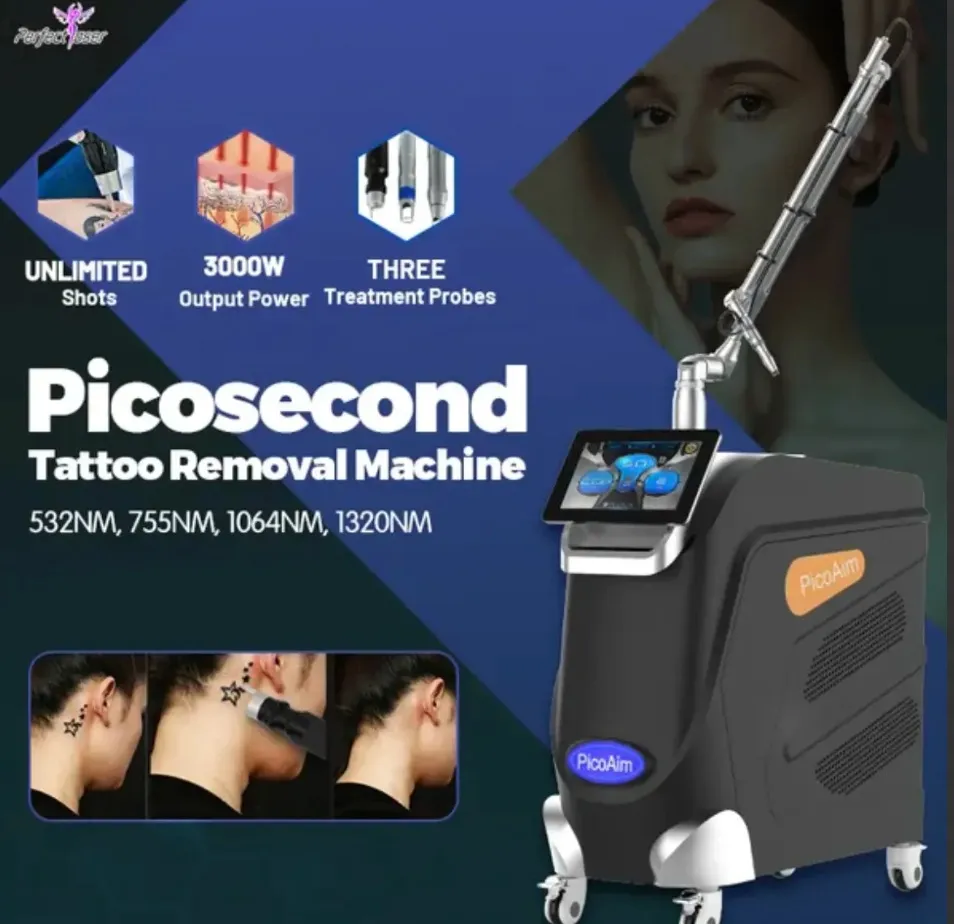 Máquina remoção de Tatto máquina profissional O cabo possui 3 sondas, 4 comprimentos de onda, 755nm + 1064nm _ 532nm+ 1320nm, adequado para todos os tipos de pele e pode remover tatuagens e pigmentos de todas as cores.(11.499